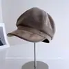 Sombrero Octogonal de Pana Simple Japonés con Parches para Mujer de Principios de Otoño Estilo Callejero Retro Gorra de Periódico Versátil Resistente al Frío Sombrero de Pico de Pato