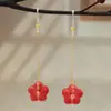 Pendientes Largos de Flor de Cinco Pétalos Flor Larga Degradada Adecuados para Vestidos Hanfu Adornos Florales que Reducen la Edad