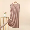 Vestido de Verano Delgado de Encaje sin Mangas con Cuello en V para Mujer de Modal Holgado Versátil Vestido para Dormir Adelgazante Talla Grande Vestido para Casa