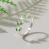 Yanni Moda Hoja Verde Gota de Aceite Diseño Creativo de Hoja Anillo Abierto Personalizado de Diamante Simple Ajustable