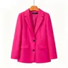 Chaqueta de traje con estampado de rosas rosas para mujer, primavera, otoño, versátil, para ir al trabajo, casual, top, chaqueta de traje adelgazante