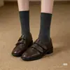 Mocasines Británicos de Velcro para Mujer 2026 Otoño Nuevo Retro Commute Zapatos Pequeños de Cuero Tacón Grueso Suela Suave Zapatos de Commute