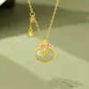 Collar Ruyi Loto Original para Mujer, Plata Pura Color Oro 18K, Tendencia Nacional Retro Colgante de Jade Hetian, Nueva Cadena para Clavícula Estilo Chino