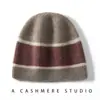 Chapéu de cashmere de dupla camada com blocos de cor para outono e inverno, chapéu de tricô quente listrado feminino, chapéu de lã versátil, gorro que cobre as orelhas, chapéu quente