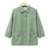 Nova camisa de algodão elegante de manga três quartos para mulheres de meia-idade e idosas, primavera e outono, blusa de mãe, top cardigã solto de avó