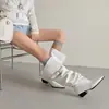 Botas de Caballero de Cuero en Capas para Mujer, Botas Largas de Caña Alta, Nuevo Estilo Otoño/Invierno, Punta Puntiaguda, Tacón Medio Grueso, Hebilla, Botas Altas hasta la Rodilla para Mujer