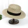 Sombrero de Paja Panama de Copa Plana para Mujer, Sombrero de Paja con Visera para Vacaciones de Nuevo Estilo, Sombrero Tejido de Estilo Francés para la Playa y la Costa