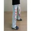 Calça Jeans Rasgada Lavada Estilo Retrô Americano Transfronteiriça para Homens, Marca Tendência de Verão, Calças Streetwear Estilosas com Design Único, Calças Ligeiramente Flare