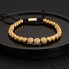 Pulseira de Corda Tecida Ajustável Hip Hop Masculina Coroa de Cobre Retrô Europeia e Americana Contas de Abacaxi de Aço Titânio Galvanizado a Vácuo