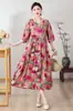 Vestido Retro de Algodón y Seda con Cuello Redondo para Mujer Tallas Grandes, Vestido Largo Holgado Adelgazante, Vestido Estampado Estilo Vacaciones, Venta al por Menor Transfronteriza