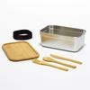 Origin Supply Caja Crujiente Estilo Japonés de Acero Inoxidable 304 con Tapa de Bambú Almacenamiento y Almacenamiento Rectangular Sellado Caja de Almuerzo con Tapa de Madera