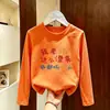 Camiseta Base de Algodón Puro Nueva para Niñas de Primavera y Otoño, Top Camiseta Versátil de Manga Larga con Cuello Redondo, Elegante y Sencillo, Lindo, para Niños Mayores