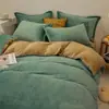 Conjunto de quatro peças de leite veludo espesso de inverno, conjunto de três peças de flanela, lençol e capa de edredom, antiestático para dormir nu, impressão e tingimento reativos