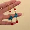 Brincos Cheongsam Vintage, Novos Brincos Pendentes Borboleta Azul Queimado, Novos Acessórios de Orelha Estilo Chinês, Acessórios de Estilo Antigo Hanfu e Saia Ma Mian