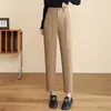 Calça Harem Plissada de Cintura Alta Feita Sob Medida para Mulheres, Primavera e Outono, Emagrecedora, Calça Cenoura Cropped, Elegante para Figuras Baixas