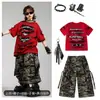 Ropa de Calle de Hip-Hop de Moda para Niños Marca de Moda para Niños Hip-Hop Pantalones de Longitud Media Camuflaje de Manga Corta Rotos Atuendo de Hip-Hop Genial y Elegante para Actuación
