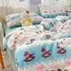 Juego de cuatro piezas de gasa de algodón burbuja Xiaozhu Clase A, estilo fresco y simple, adecuado para camas individuales o dobles de dormitorio, para usar en ropa de cama del hogar durante todo el año