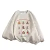 Sudadera sin capucha blanca y gris estampada para mujer, nuevo estilo principios de otoño 2026, corte holgado, talla grande, para mujeres petites y con curvas