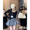 Falda de cuadros tipo ballet con bloques de color y forma de capullo, falda de línea A de cintura alta anti-exposición para mujer de verano, falda abullonada