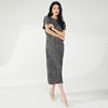 Vestido de Verão Miyake para Mulheres, Novo Estilo de Luxo, Gola Redonda, Manga Curta, Saia Plissada de Comprimento Médio, Vestido Formal de Luxo