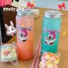Botella de plástico delgada creativa de 500 ml desechable portátil transparente taza para té con leche embalaje pet botella para jugo bebida con tapa