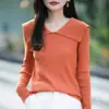 Suéter de lana de hilo fino transfronterizo para mujer, reversible por delante y por detrás, cuello grande, uso versátil, tacto de alta gama, estilo casual, rentable