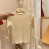 Suéter de orejas de niña para otoño e invierno, suéter de punto de cuello alto medio para niña, camisa de base cerosa suave para niña