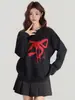 Outono e Inverno Novo Estilo Suéter de Tricô Espessado com Gola Redonda e Laço Contrastante Camisa de Camada Externa Roupa Íntima Feminina
