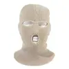 Gorro de punto de tres agujeros transfronterizo, gorro de lana perforado de color liso, turbante para ciclismo al aire libre, gorro con máscara facial a prueba de viento en stock