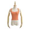 YPFF - Top corto sin mangas de color liso, ajustado, con cuello ondulado, estilo europeo y americano para mujer