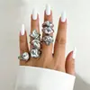 Joia Cruzada Europeia e Americana Anel Geométrico Assimétrico com Pedra Preciosa Design de Moda Anel Empilhável Conjunto de Anéis