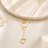 Collar Transfronterizo Yuhui de Acero de Titanio con Corazón de Diamante Completo, Collar de Acero Inoxidable con Forma de Corazón Hueco en Y de Doble Capa