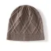 Gorro cálido de cachemir nuevo para otoño e invierno con rombos dobles, color liso, versátil, simple, gorro de punto cálido, gorro de punto redondo para mujer
