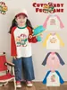 Camiseta de Niña Wulibuyi con Estampado de Dibujos Animados Estilo Infantil de Otoño Color de Contraste Lindo Cuello Redondo Acanalado Top Holgado
