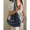 Bolsa de Axila Casual Estilo Coreano Estilo Preguiçoso Grande Capacidade para Mulheres 2026 Nova Bolsa de Lona Xadrez Bolsa Tote de Ombro
