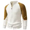Suéter Cardigan Jaqueta Tricot Masculino Cruzado Outono/Inverno 2026 Gola Alta Color Block Zíper Tamanho Grande Moda Casual