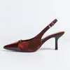 Zapatos de Tacón Alto Europeos y Americanos de Comercio Exterior Transfronterizo para Mujer, Sandalias de Tacón de Aguja de Punta Fina de Moda, Zapatos de Salón Sexy y Elegantes en Rojo