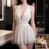 Uniforme de camisón sexy de cuello halter, vestido sexy de malla seductora sin espalda transparente, fácil de quitar, atuendo juguetón y seductor