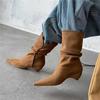 Botas de Vaquero Occidentales Versátiles y Elegantes, Botas Holgadas Estilo Wasteland para Mujer, Nuevo Modelo 2026, Aumentan la Altura, Adelgazan, Botas Retro de Media Pantorrilla