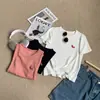 Diseño Elegante Bordado de Poni Algodón de Bambú Camiseta de Manga Corta Moda Femenina Versátil Reductor de Edad Blanco Top de Cuello Redondo Ins
