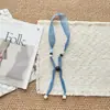 Bufanda de Seda a Cuadros con Perlas Collar Estilo Nuevo Lino Artístico con Perlas Cadena Retro para Clavícula Diseño de Nicho Cadena para Suéter para Mujer