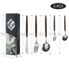Vajilla Occidental de Acero Inoxidable Juego Combinado de 4 Piezas Cuchillo, Tenedor y Cuchara Mango con Imitación de Grano de Madera Cuchillo para Filete Cuchara y Tenedor de Postre Vajilla