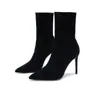 Versáteis e Elegantes Novas Botas Curtas de Salto Alto para Mulheres com Saltos Agulha e Bico Fino Camurça Outono e Inverno Botas Slim Elásticas Francesas Elegantes Cor Nude
