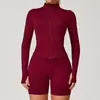 Chaqueta de Yoga con Cuello Alto y Cremallera de Manga Larga Estilo Europeo y Americano para Mujer, Ropa de Yoga Ajustada de Secado Rápido, Top Deportivo para Fitness al Aire Libre 7725