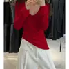 Camiseta Base de Punto Gris de Cuello Bajo en Forma de U Grande para Mujer, Nuevo Estilo Primavera y Otoño, Ropa Exterior Ajustada, Top Adelgazante, Suéter Interior para Invierno