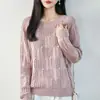 Suéter de crochê vazado estilo coreano, 100% algodão, macio, para mulheres, manga longa, soltinho, top que rejuvenesce, novo modelo 26