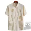 Traje Tang Masculino, Conjunto de Verão de Manga Curta para Homens de Meia-Idade e Idosos, Estilo Chinês Tradicional com Hanfu Abotoado, Camisa Masculina de Tamanho Grande