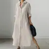 Vestido de Manga Larga con Abertura de Color Sólido para Mujer, Transfronterizo, Color Sólido, Moda, Versátil, Elegante, Primavera y Otoño 2024