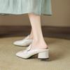 Zapatos Blancos de Cuero Genuino Medio Slip-on para Mujer 4cm Versátil Retro Suela Blanda Baotou Medio Zuecos Explosivos Celebrados en Internet Ropa Exterior Zapatos de una Capa