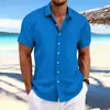 Explosiones transfronterizas Amazon AliExpress Nueva Camisa Casual Holgada de Manga Corta de Algodón y Lino a Rayas Jacquard para Hombre